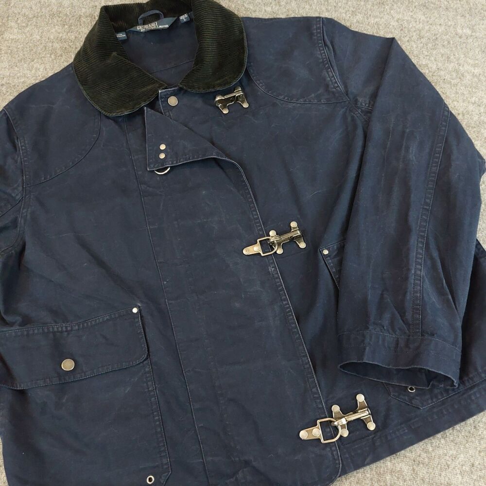Vintage Polo Ralph Lauren Canvas Fireman Jacket Men's Size Large Blue Patina